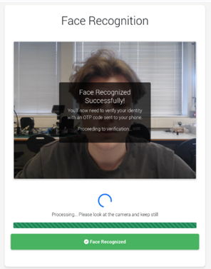 The door screen showing Face Recognized Successfully and asking for the passcode sent by text