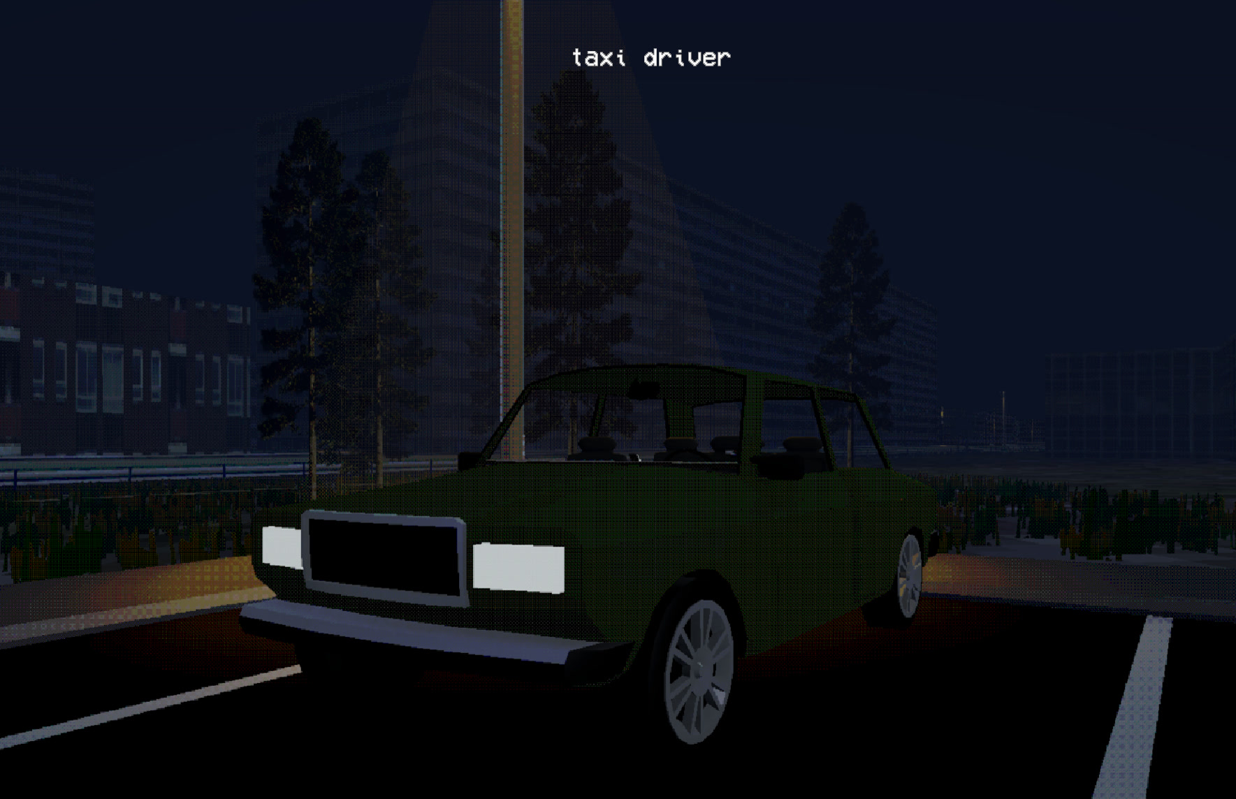 A green Lada under a street lamp with the title taxi driver